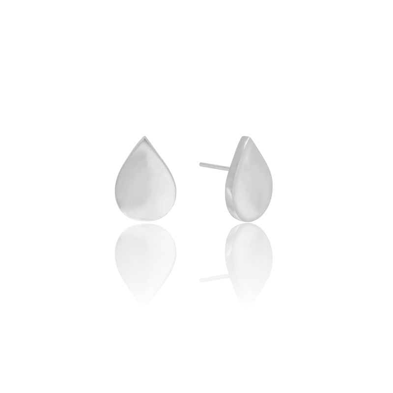 Brinco Gota Lisa Detalhes Ródio Branco