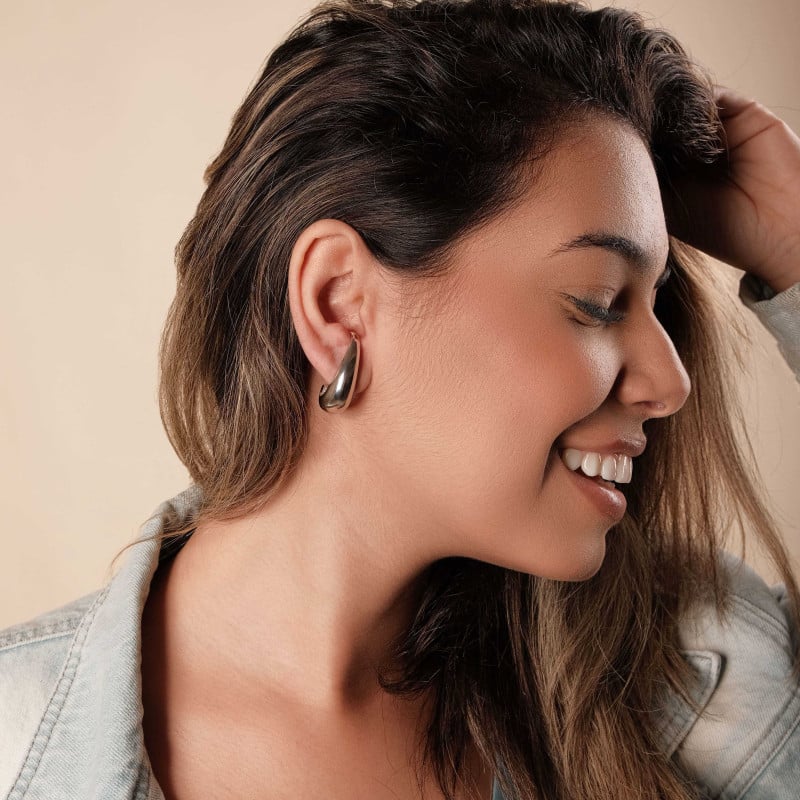 Ear Hook Meia Lua Liso 3.3 cm Ródio Branco