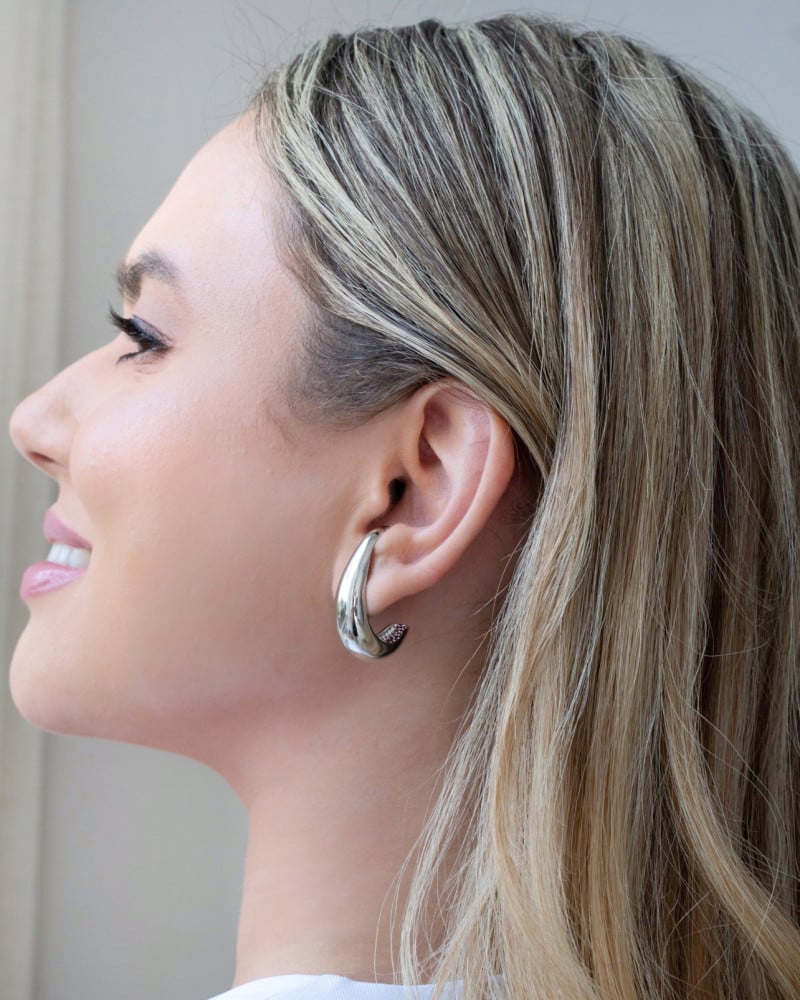 Ear Hook Meia Lua Liso 3.3 cm Ródio Branco