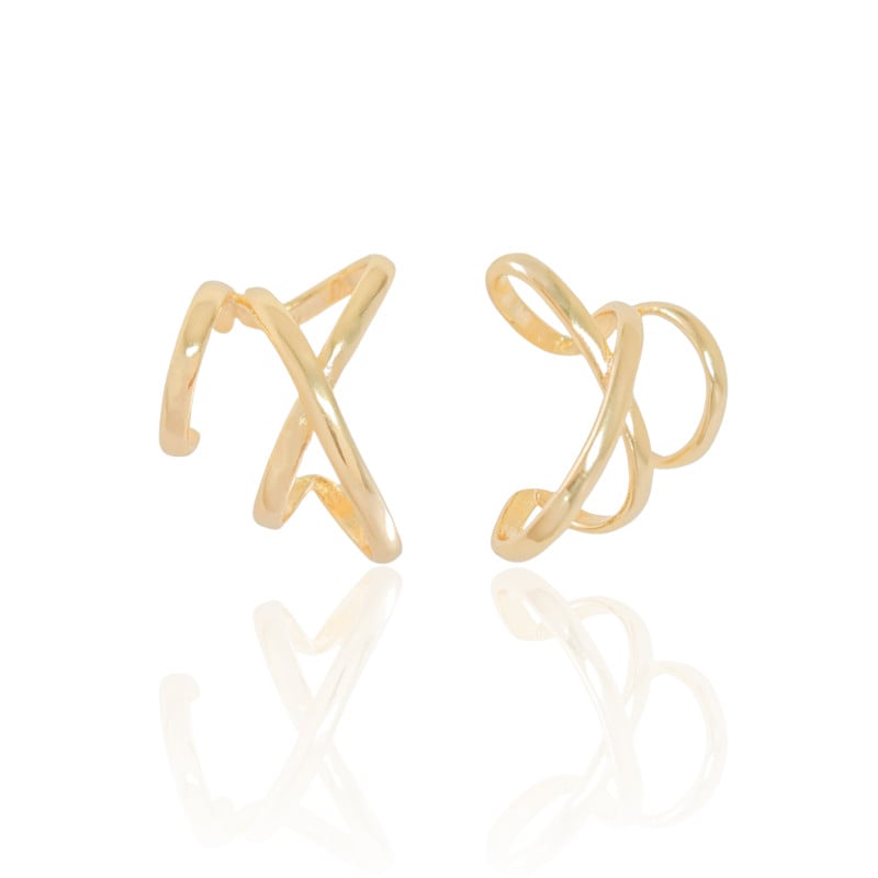 Piercing em X Liso Banhado a Ouro 18K