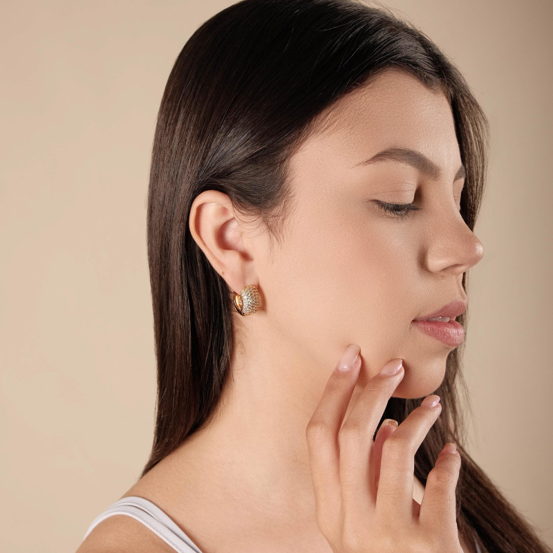 Brinco Argola Cravejado Zircônia Banhado a Ouro 18K