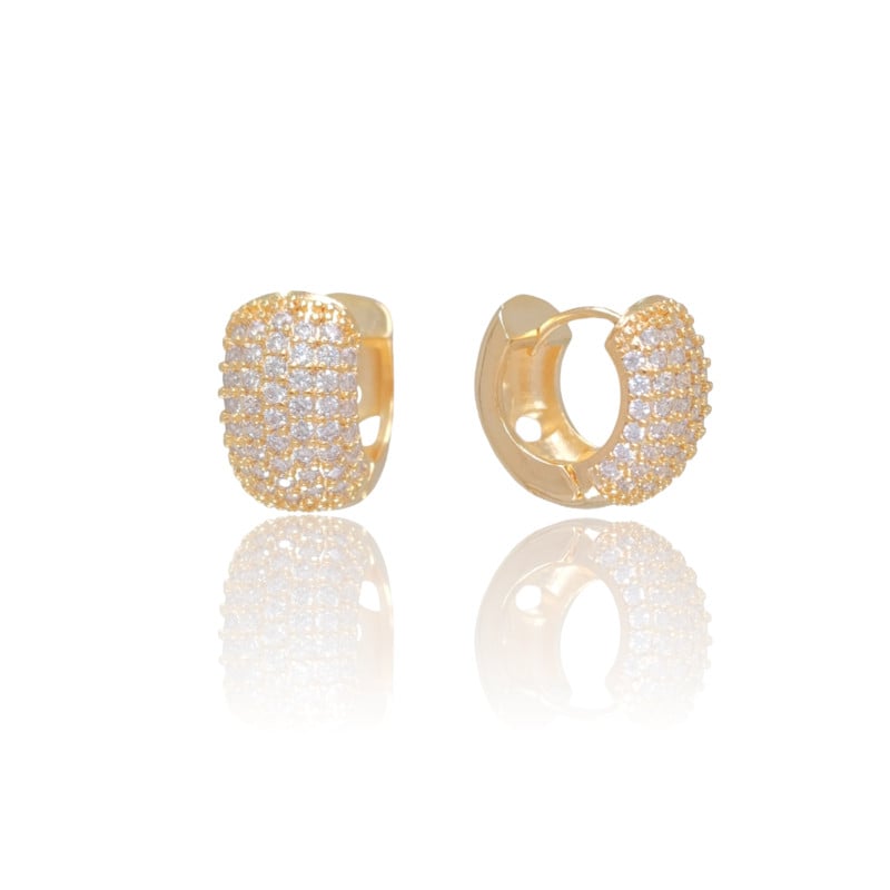 Brinco Argola Cravejado Zircônia Banhado a Ouro 18K