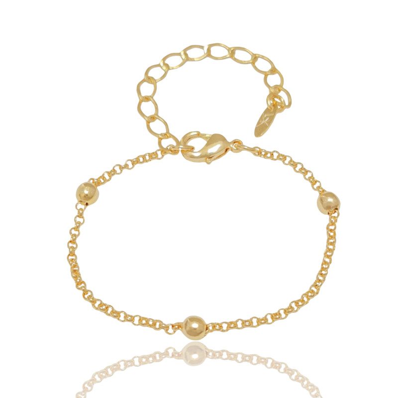 Pulseira Infantil Elos Portugueses com Bolinha Banhado a Ouro 18K