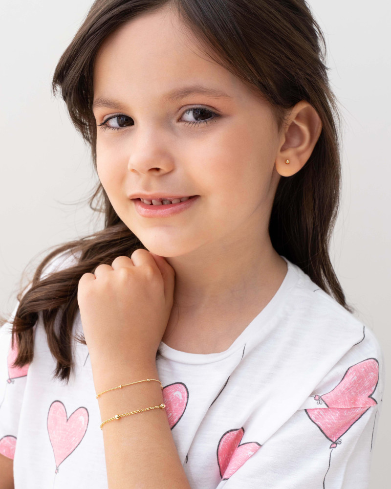 Pulseira Infantil Elos Portugueses com Bolinha Banhado a Ouro 18K
