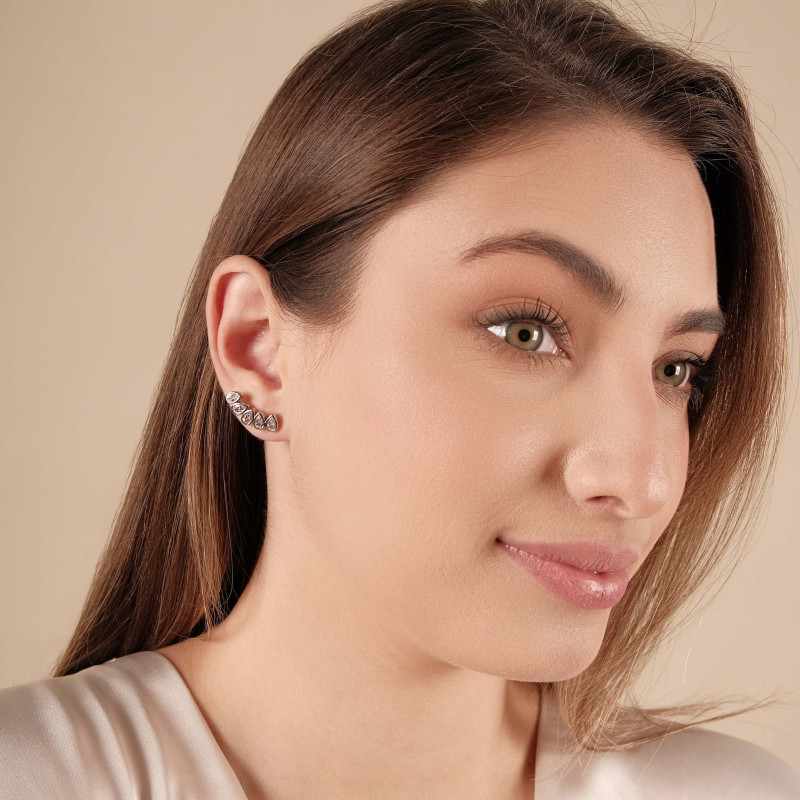 Ear Cuff Gotas Zircônia Ródio Branco