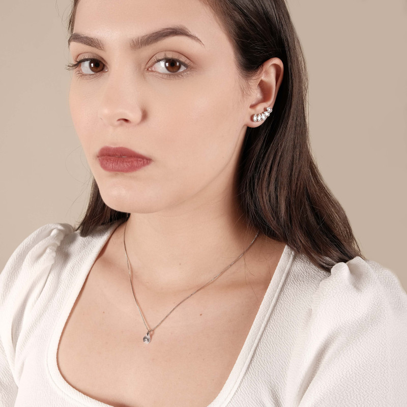 Ear Cuff Gotas Zircônia Ródio Branco