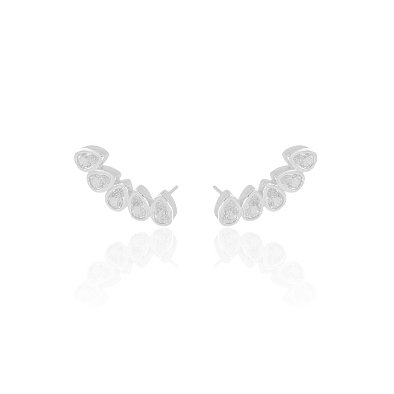 Ear Cuff Gotas Zircônia Ródio Branco