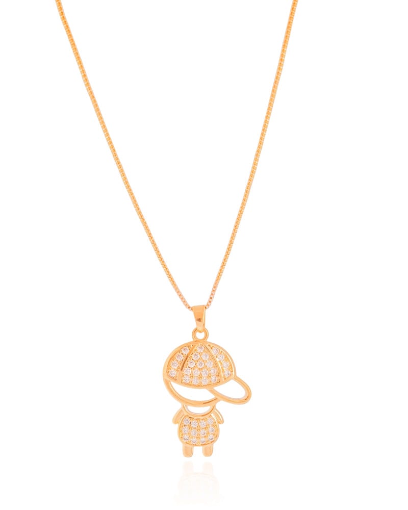 Gargantilha Filho Menino Cravejado Cristal Banhado a Ouro 18K - 45 cm