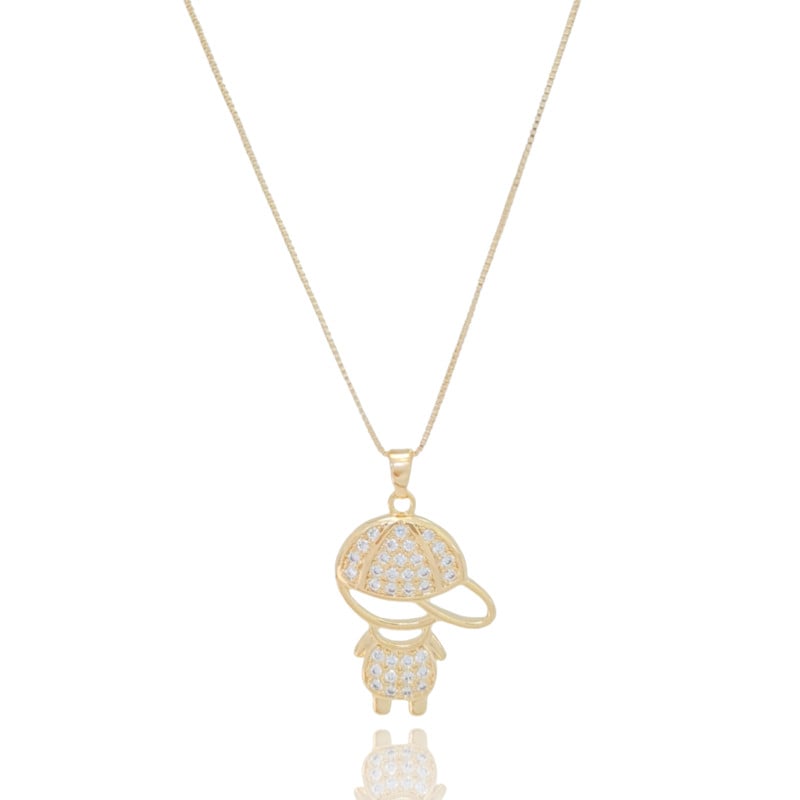 Gargantilha Filho Menino Cravejado Cristal Banhado a Ouro 18K - 45 cm