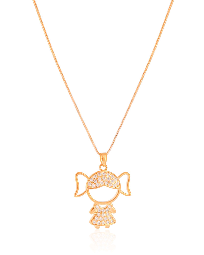 Gargantilha Filho Menina Cravejado Cristal Banhado a Ouro 18K - 45 cm