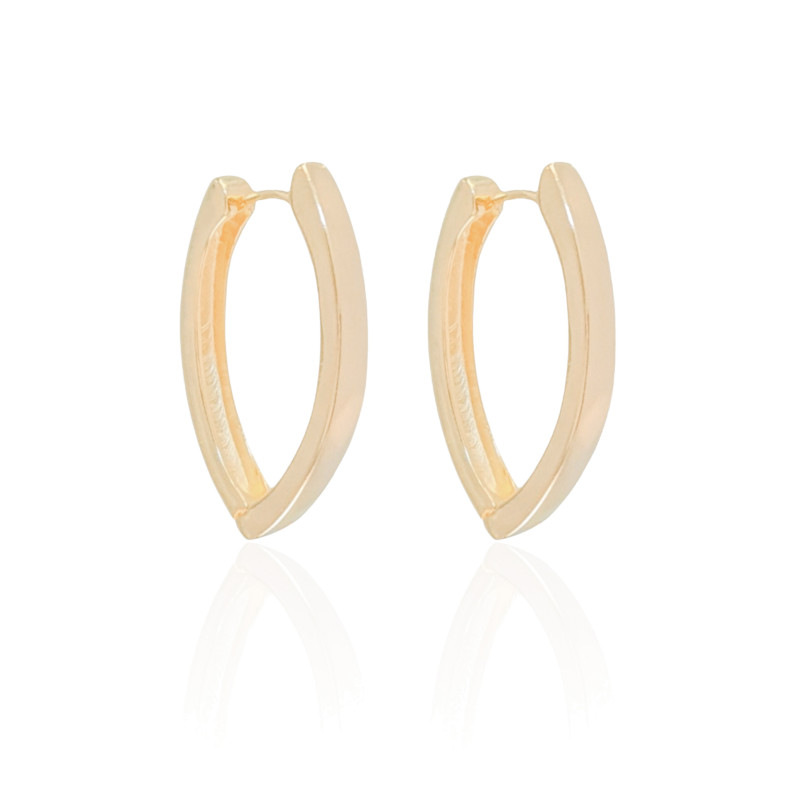 Brinco Argola Elíptico Liso Tamanho M Banhado a Ouro 18K