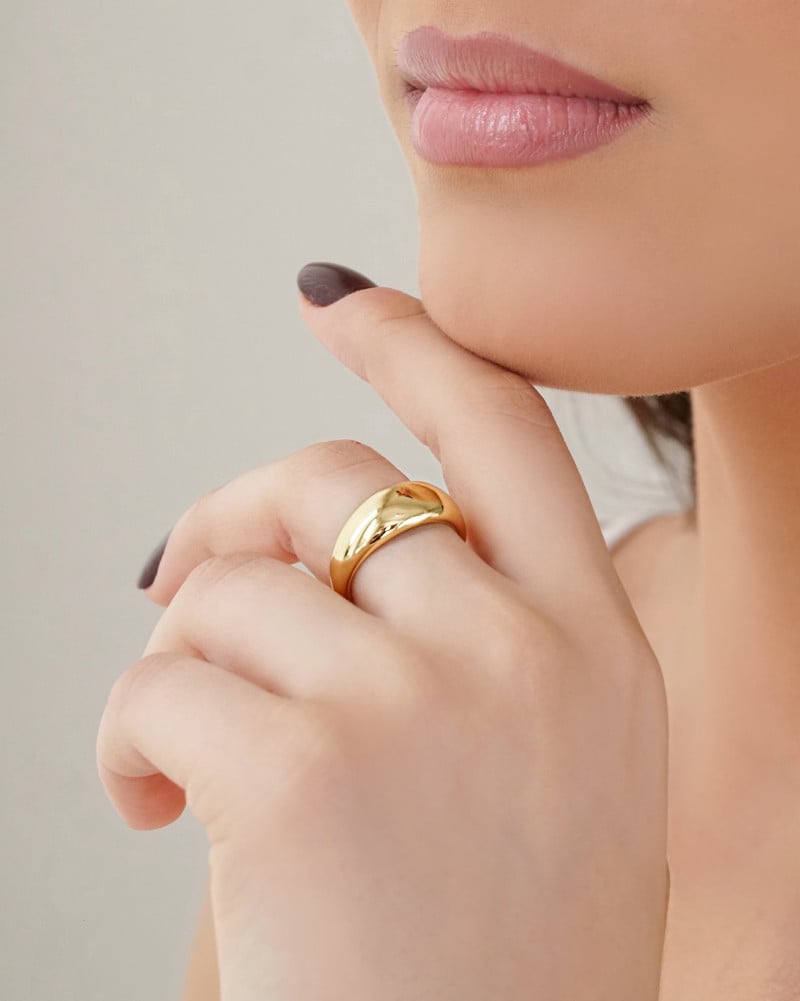 Anel Liso Abaulado Tamanho 16 Banhado a Ouro 18K