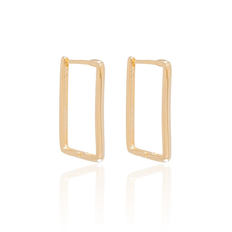 Brinco Argola Retangular Lisa 3.1 cm Banhado a Ouro 18K