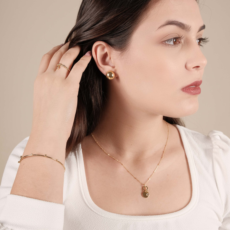 Gargantilha Elos Liso Detalhes Pingente Redondo Ponto de Luz Banhado a Ouro 18K