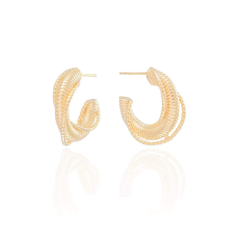 Brinco Argola Detalhes Entrelaçados 2.1 cm Banhado a Ouro 18K