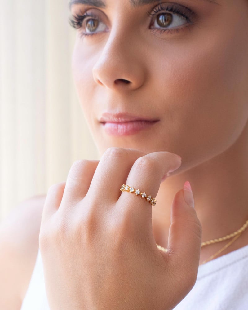 Anel Pontos de Luz Cristal Tamanho 20 Banhado a Ouro 18K