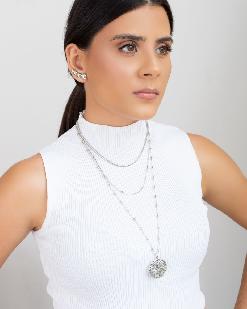 Ear Cuff Bolinhas Lisas Ródio Branco