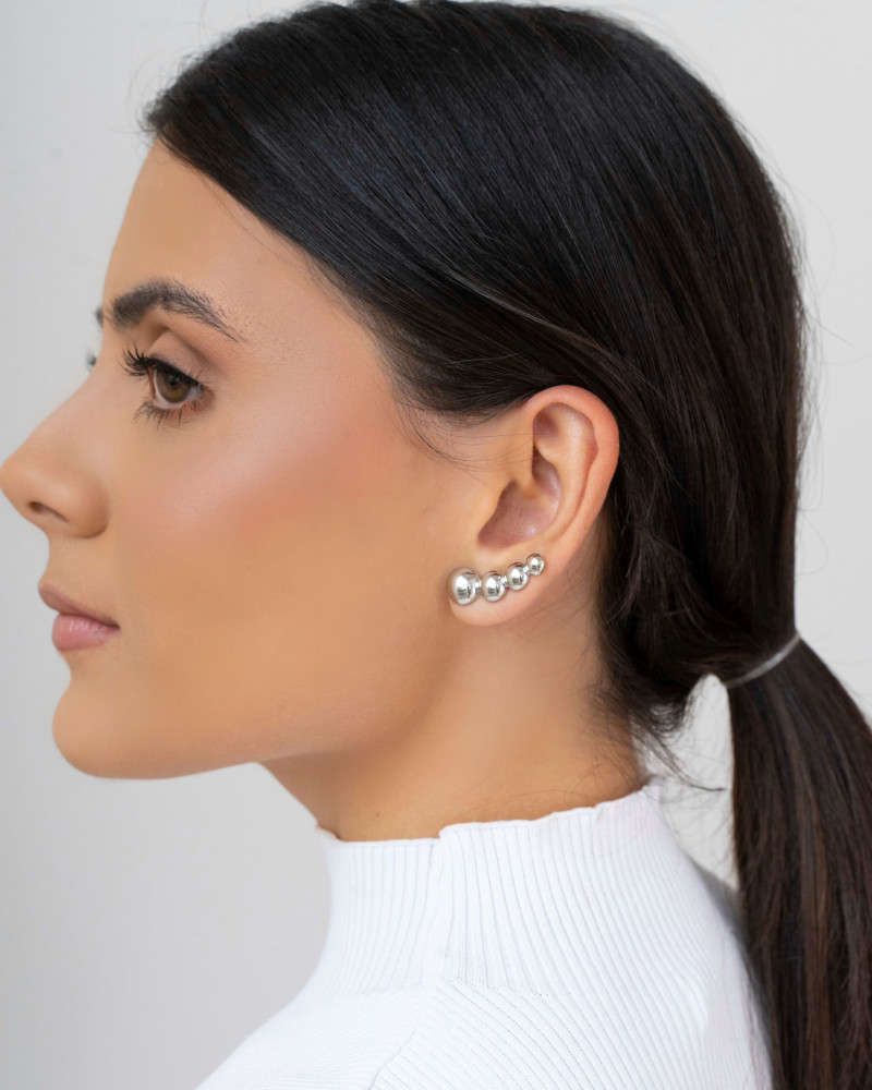 Ear Cuff Bolinhas Lisas Ródio Branco