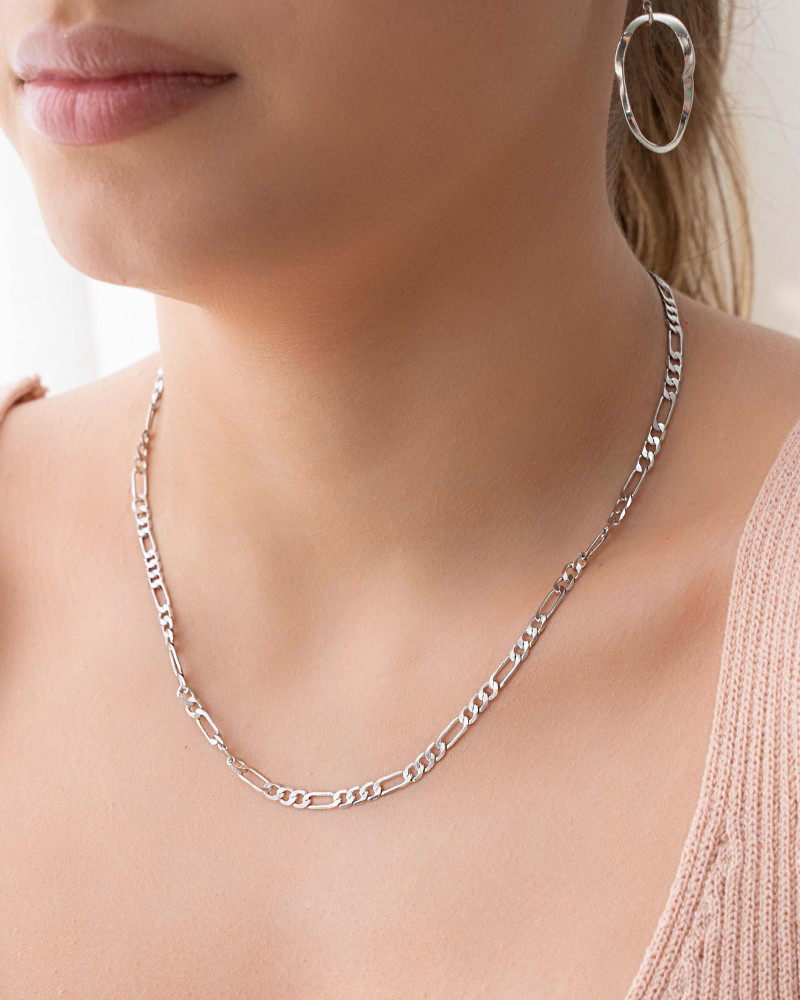 Gargantilha Fígaro 4 mm Ródio Branco