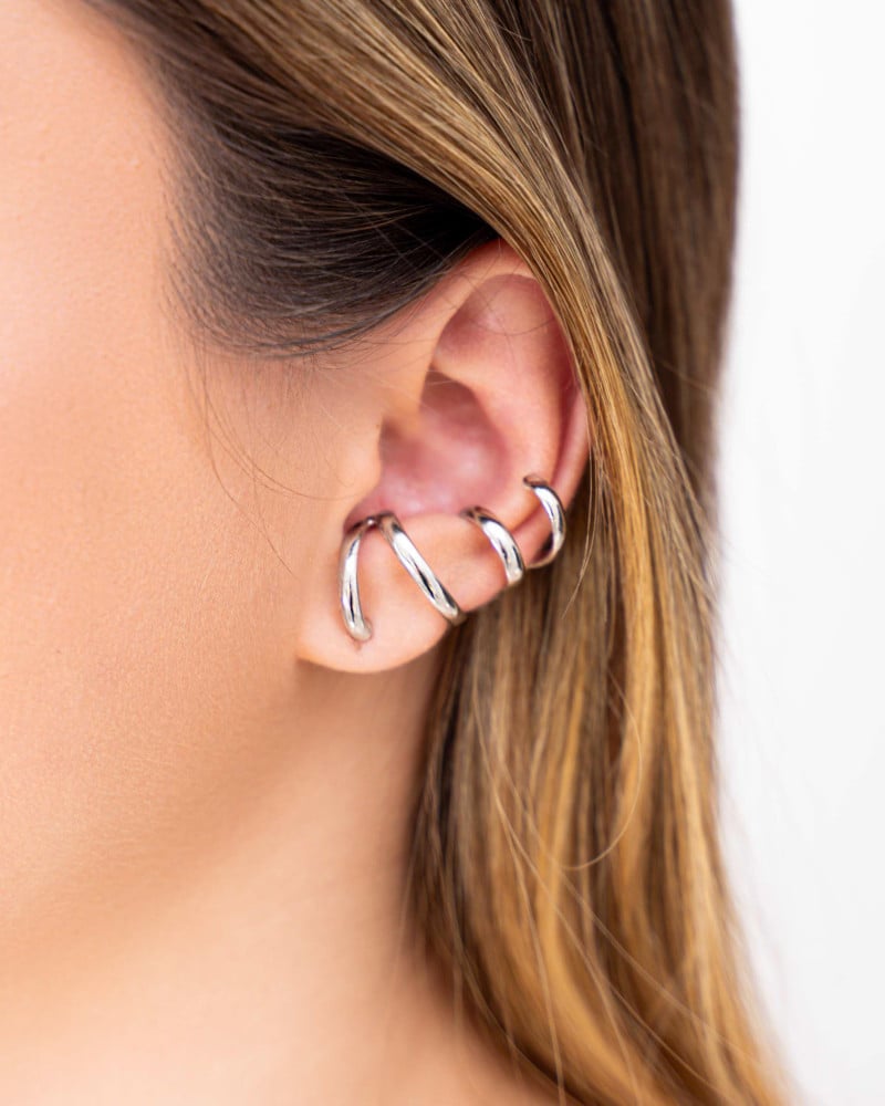 Ear Cuff Quatro Filetes Ródio Branco