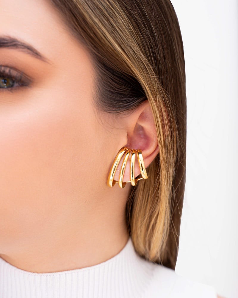 Ear Hook Quatro Filetes Lisos Banhado a Ouro 18K