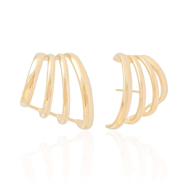 Ear Hook Quatro Filetes Lisos Banhado a Ouro 18K
