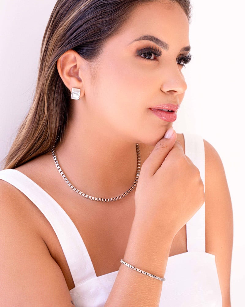 Pulseira Elos Quadrados Ródio Branco