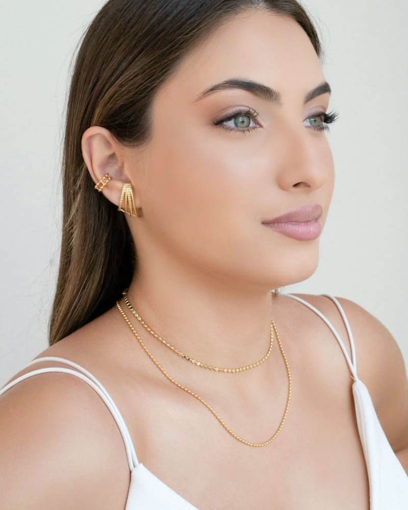 Piercing Dois Filetes Bolinhas Banhado a Ouro 18K