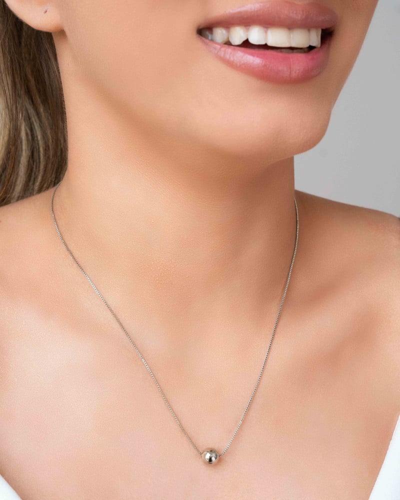 Gargantilha Veneziana Bolinha 8 mm Ródio Branco