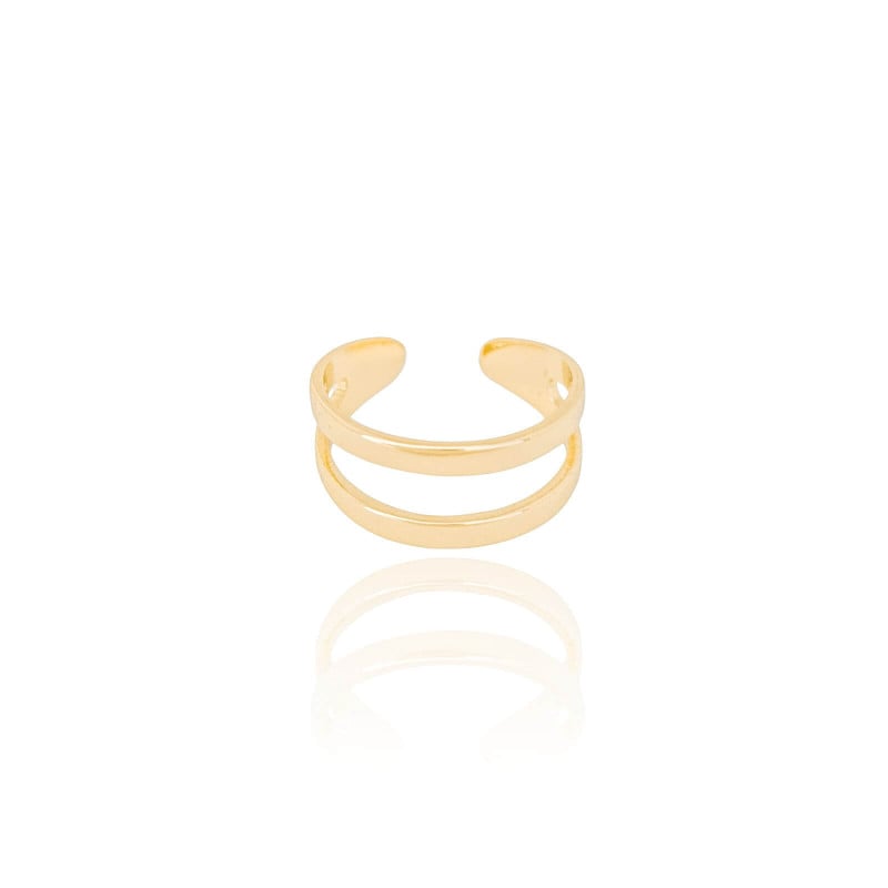 Anel Ajustável Dois Filetes Liso Tamanho P Banhado a Ouro 18K