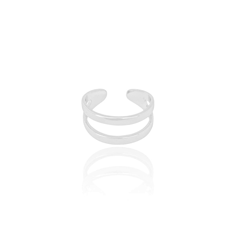 Anel Ajustável Dois Filetes Liso Tamanho P Ródio Branco