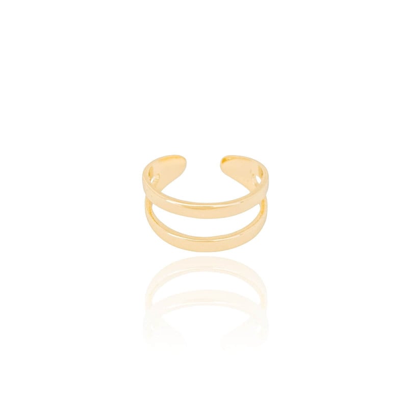 Anel Ajustável Dois Filetes Liso Tamanho M Banhado a Ouro 18K
