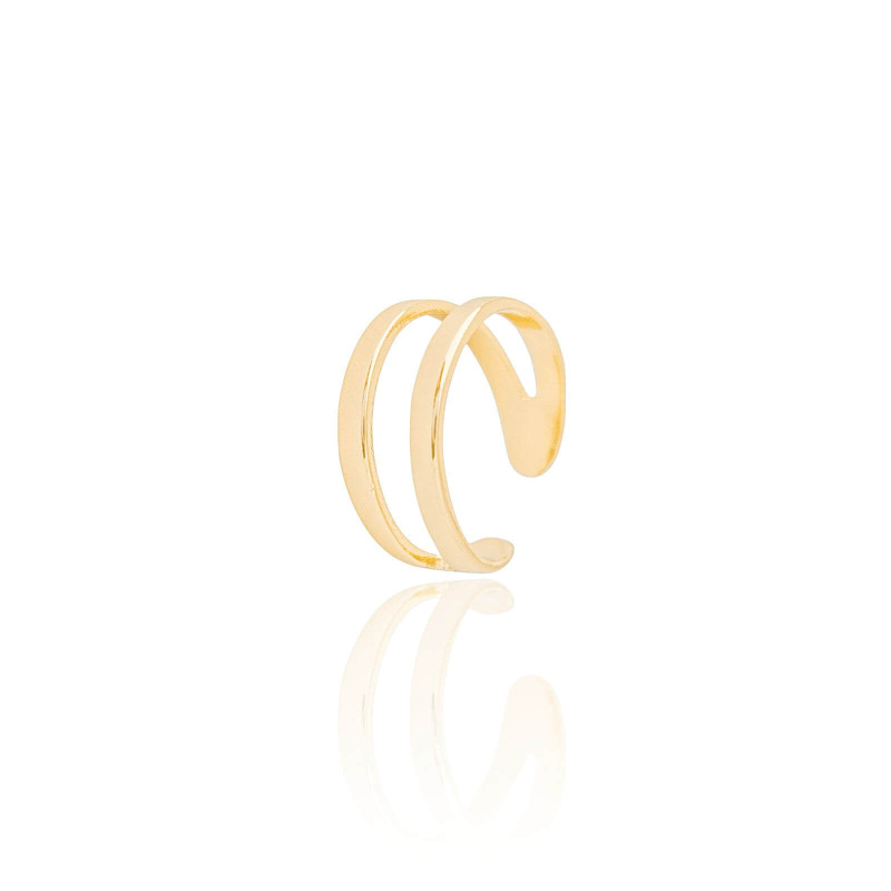 Anel Ajustável Dois Filetes Liso Tamanho G Banhado a Ouro 18K