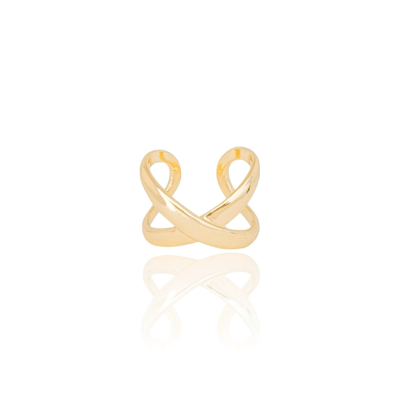 Anel Ajustável X Liso Tamanho P Banhado a Ouro 18K