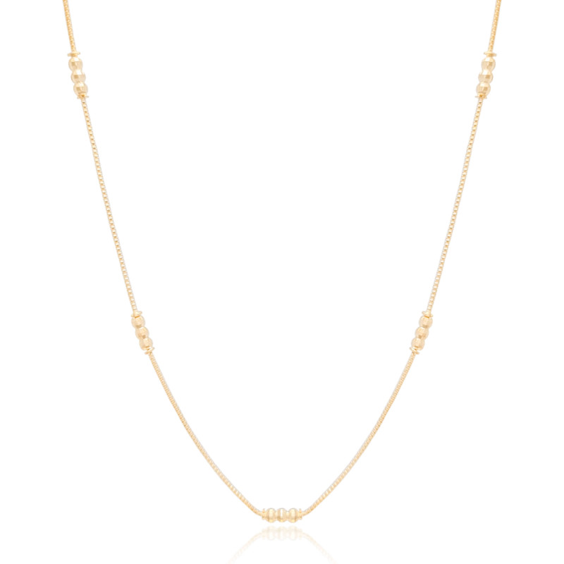 Gargantilha Longa Bolinhas Diamantadas Banhado a Ouro 18K
