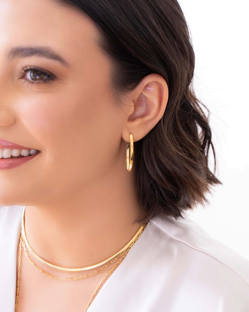 Brinco  Argola Elíptico Liso 3.5 cm Banhado a Ouro 18K