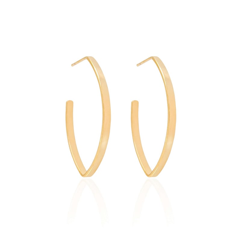 Brinco  Argola Elíptico Liso 3.5 cm Banhado a Ouro 18K
