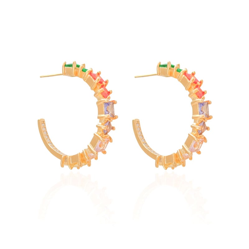 Brinco Argola Colorido Carré Banhado a Ouro 18K