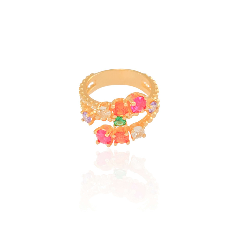Anel Colorido Bolinhas Tamanho 20 Banhado a Ouro 18K