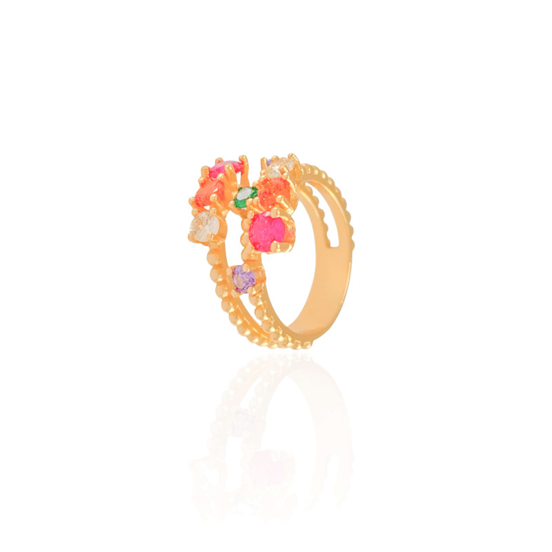 Anel Colorido Bolinhas Tamanho 20 Banhado a Ouro 18K