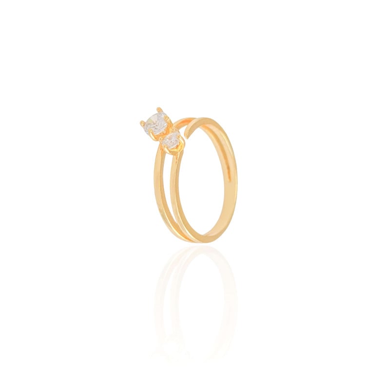 Anel Duplo com Ponto de Luz Cristal Tamanho 24 Banhado a Ouro 18K