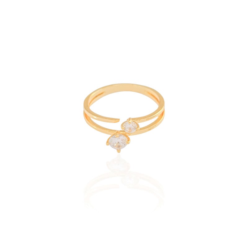 Anel Duplo com Ponto de Luz Cristal Tamanho 24 Banhado a Ouro 18K