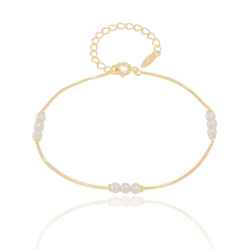 Pulseira Veneziana Pérolas Banhado a Ouro 18K