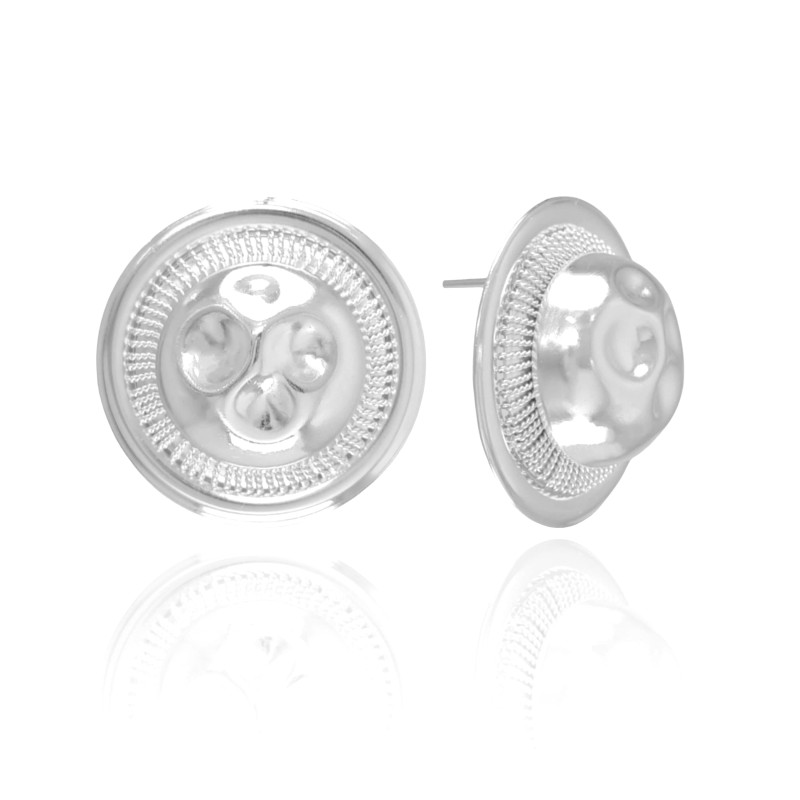 Brinco Meia Bola Martelado Ródio Branco
