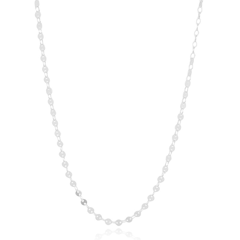 Gargantilha Longa Plaquetas Redondas Flat Ródio Branco