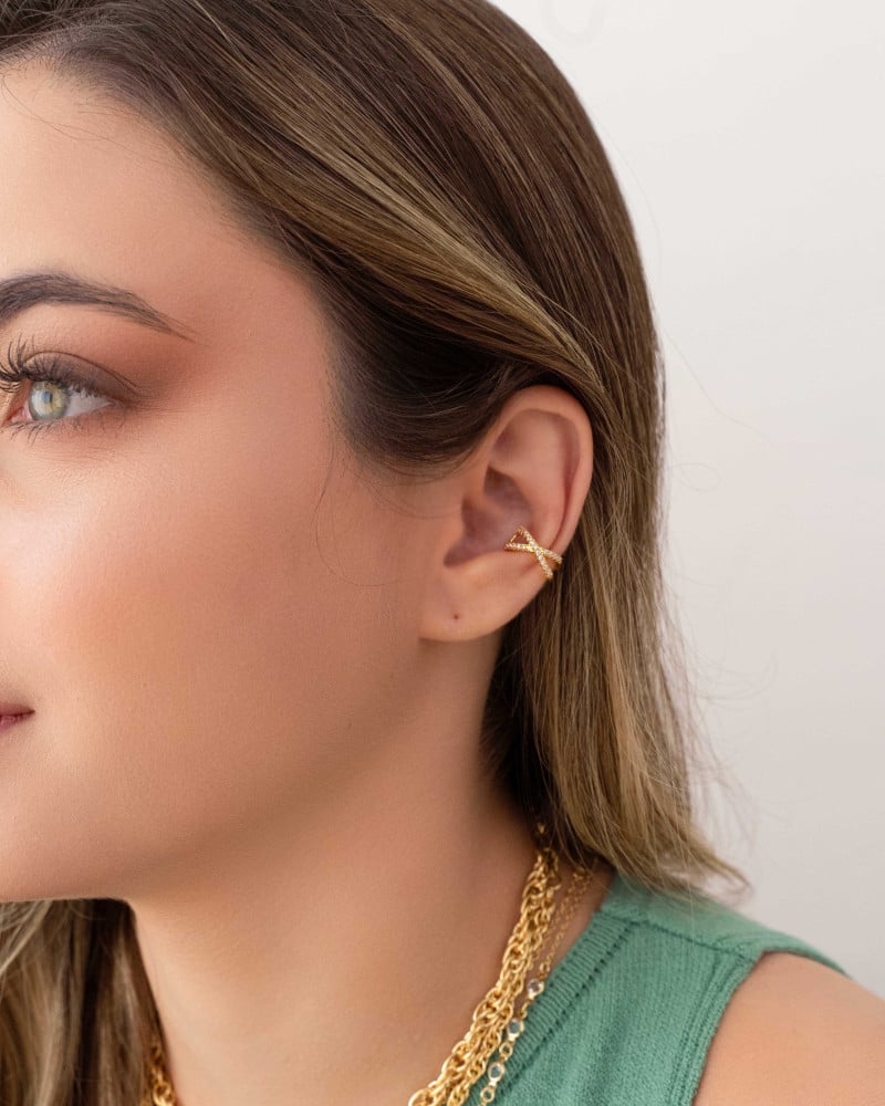 Piercing X Cristal Cravejado Banhado a Ouro 18K