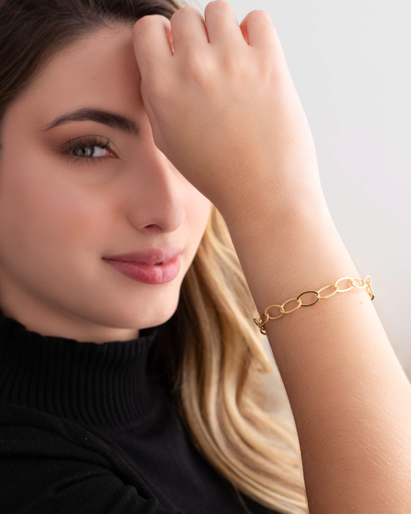 Pulseira Elos Ovais 7 mm Banhado a Ouro 18K
