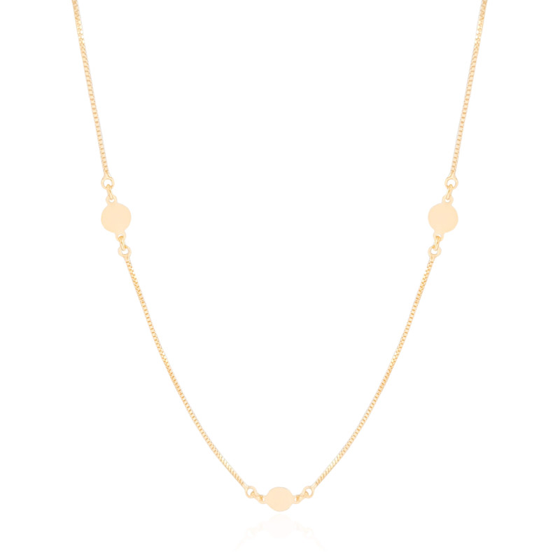 Gargantilha Longa Veneziana Plaquinhas Banhado a Ouro 18K