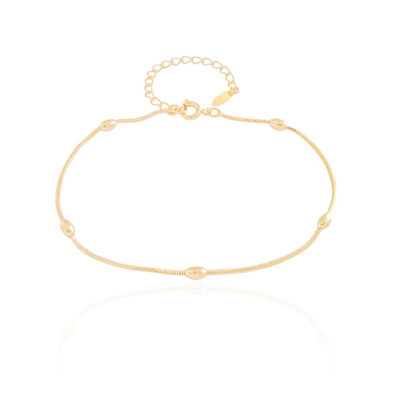 Pulseira Rabo de Rato com Bolinhas Achatadas Banhado a Ouro 18K