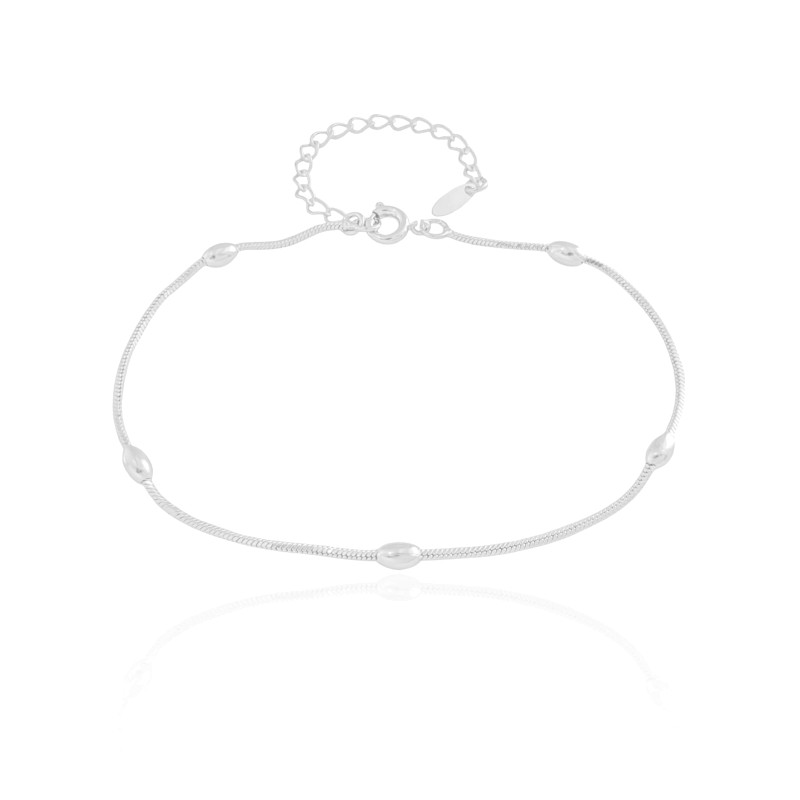 Pulseira Rabo de Rato com Bolinhas Achatadas Ródio Branco